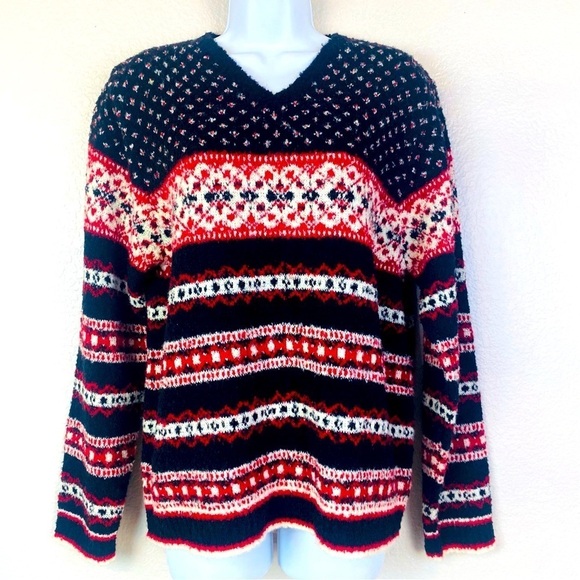 Charter Club Fair Isle Wool Blend V Neck Sweater Size M - Picture 1 of 8